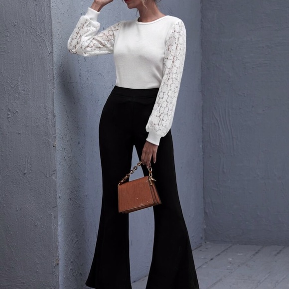 White Lace Bishop Sleeve Blouse - Picture 4 of 5